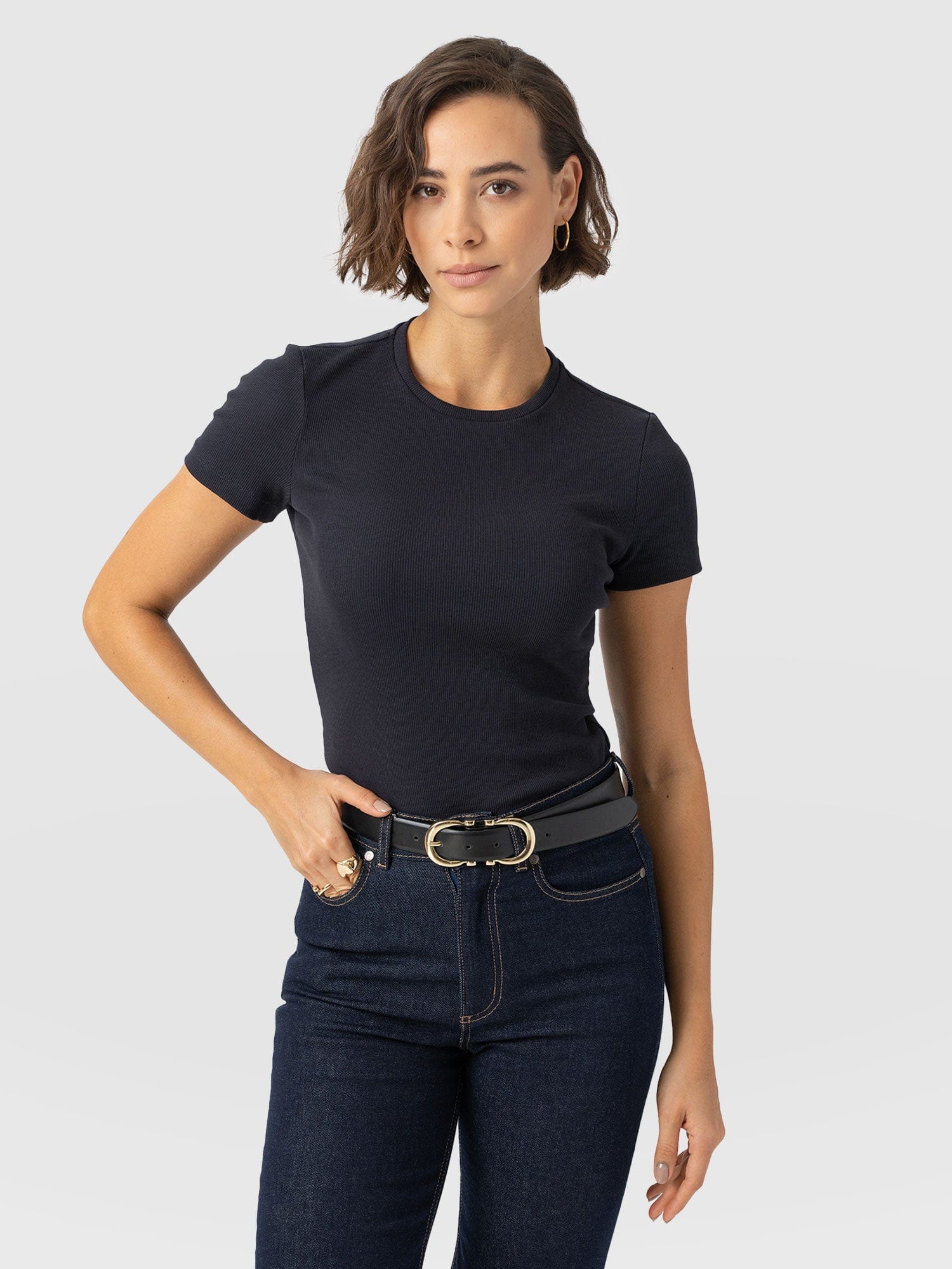 Ribbed Short Sleeve Tee - Navy - Women's T-shirts | Saint + Sofia? EU